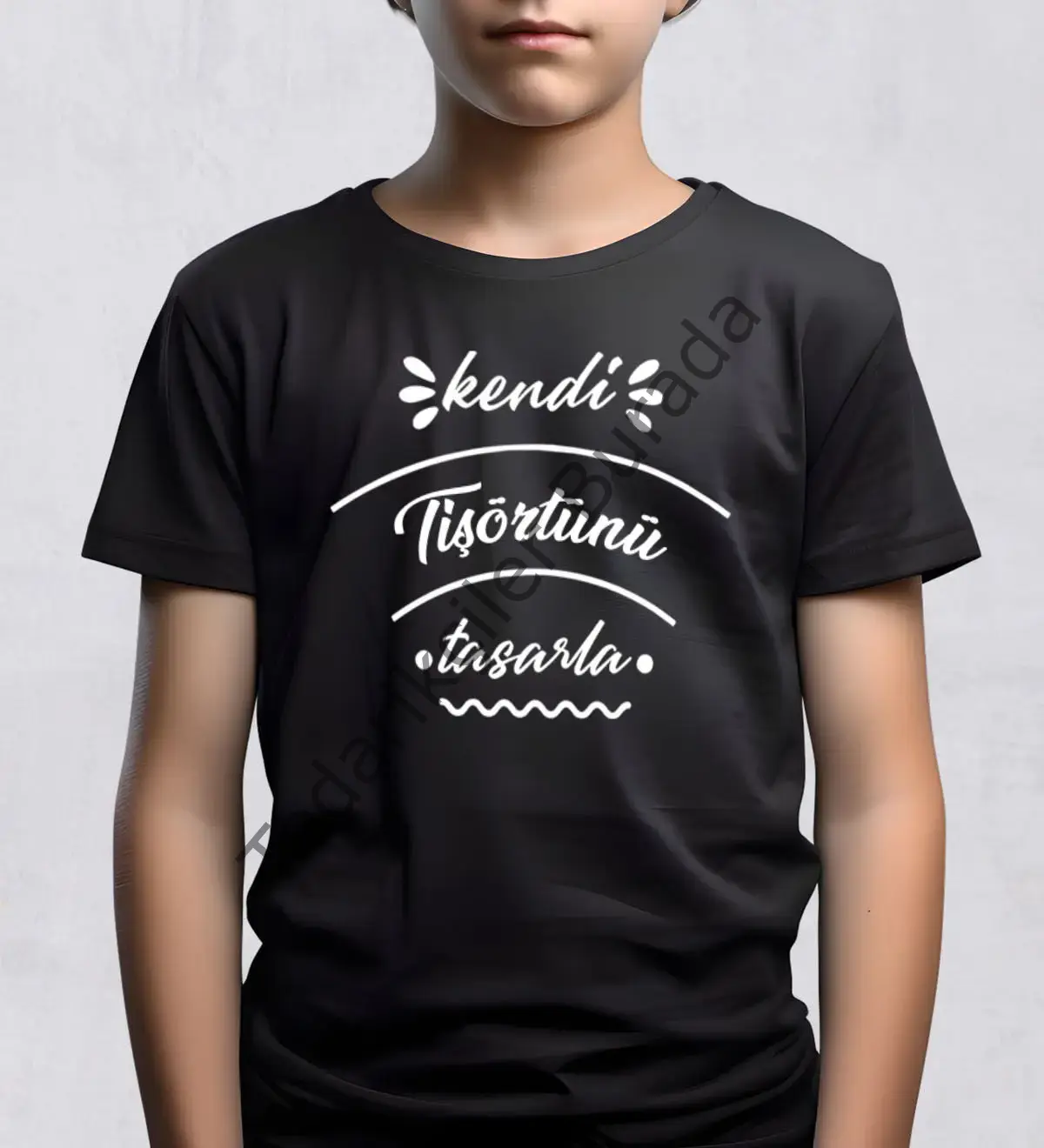BK Gift Kişiye Özel Kendin Tasarla Siyah Yuvarlak Yaka Çocuk Tişört-1, Çocuğa Hediye, Eğlenceli T-shirt