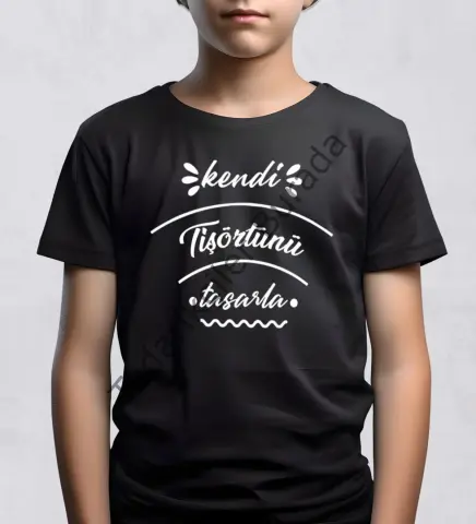 BK Gift Kişiye Özel Kendin Tasarla Siyah Yuvarlak Yaka Çocuk Tişört-1, Çocuğa Hediye, Eğlenceli T-shirt