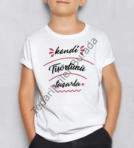 BK Gift Kişiye Özel Kendin Tasarla Beyaz Yuvarlak Yaka Çocuk Tişört-1, Çocuğa Hediye, Eğlenceli T-shirt
