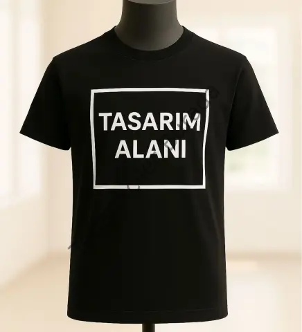 BK Gift Kişiye Özel Logolu Unisex Siyah Yuvarlak Yaka Tişört-1, Firma T-shirt, Logolu T-shirt, Sevgiliye Hediye