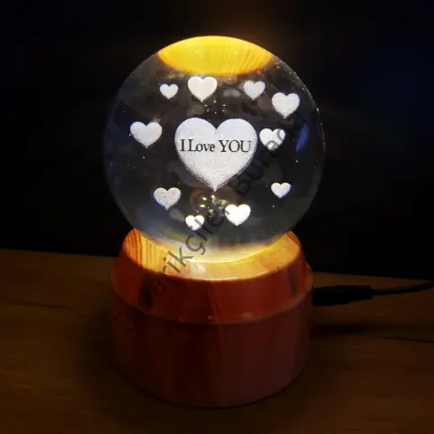 I Love You Tasarım Standlı Cam Küre