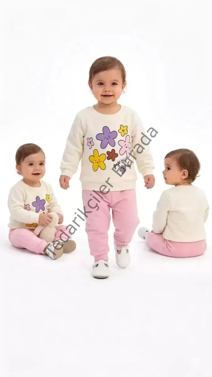6/24 Ay Çiçek Baskılı Basic Bebek Takımı