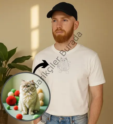 BK Gift Kişiye Özel Evcil Hayvan Line Art Tasarımlı Erkek Tişört, Sevgiliye Hediye, Arkadaşa Hediye, Trend T-Shirt