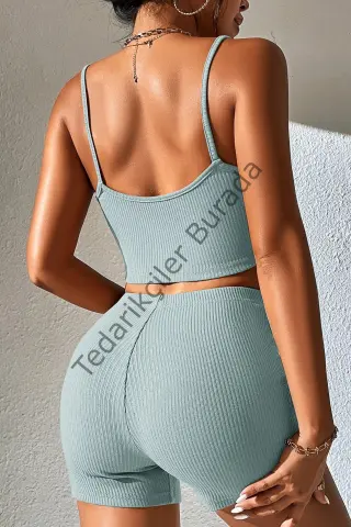 Kadın Açık Mavi Şortlu Kaşkorse Gecelik Takım H110519