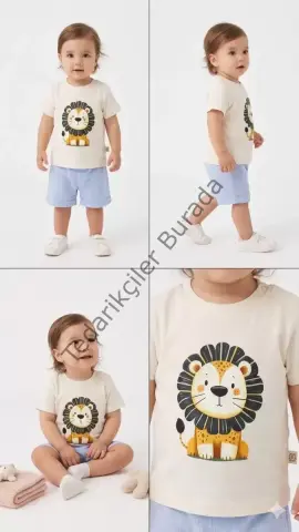 6/24 Ay Keten Şortlu Basic Bebek Takımı