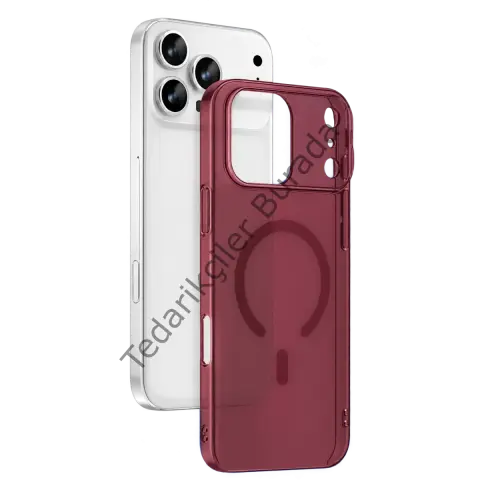 Newface Apple İphone 18 Pro Max Combo Sert Şeffaf Magsafe Kapak - Bordo