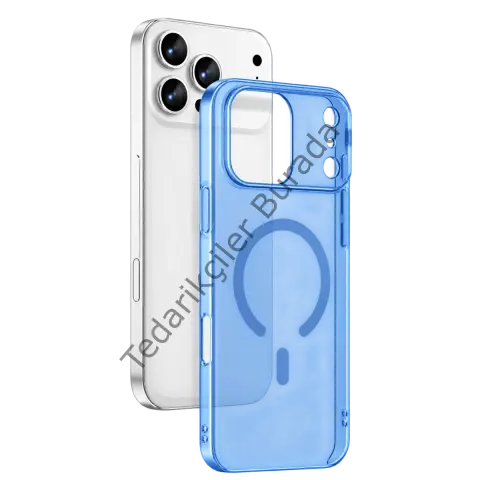 Newface Apple İphone 18 Pro Max Combo Sert Şeffaf Magsafe Kapak - Açık Mavi
