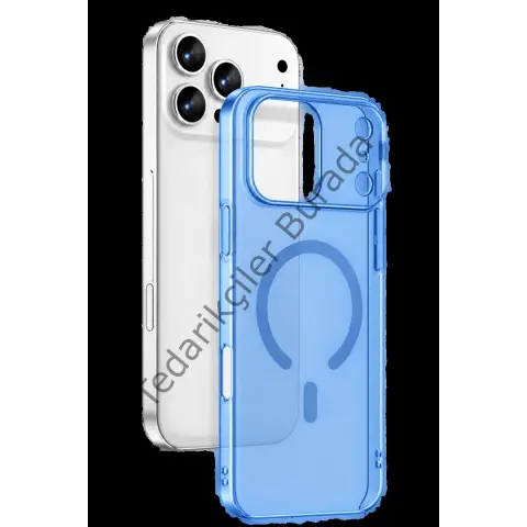 Newface Apple İphone 18 Pro Combo Sert Şeffaf Magsafe Kapak - Açık Mavi