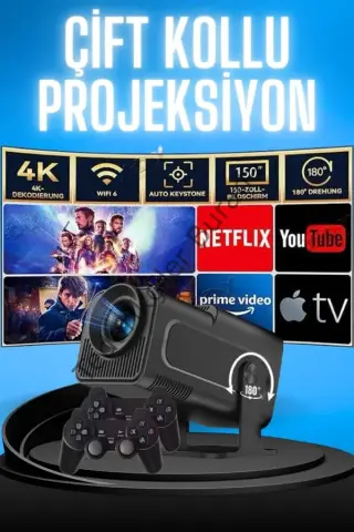 Projektör Siyah Android Taşınabilir Sinema Projeksiyon Wifi Destekli En Güncel Sürüm Akıllı