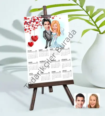BK Gift Kişiye Özel 15x21 cm Fotoğraf Kartlı Evleniyoruz Karikatürlü Şövaleli 2023 Takvim -5
