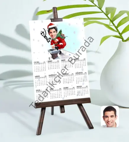 BK Gift Kişiye Özel 15x21 cm Fotoğraf Kartlı Erkek Yeni Yıl Karikatürlü Şövaleli 2023 Takvim -1