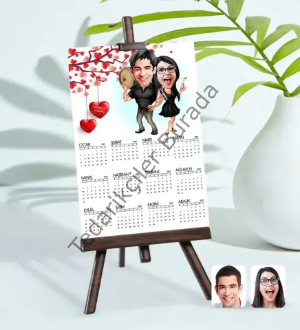 BK Gift Kişiye Özel 15x21 cm Fotoğraf Kartlı Sevgililer Karikatürlü Şövaleli 2023 Takvim -18
