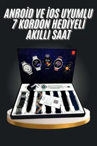 7 Kordonlu Akıllı Saat Siyah Kasa Dokunmatik Ekran Uyku ve Sağlık Takibi