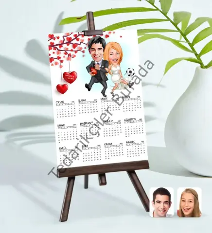 BK Gift Kişiye Özel 15x21 cm Fotoğraf Kartlı Sevgililer Karikatürlü Şövaleli 2023 Takvim -15
