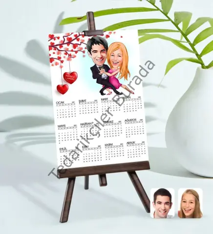 BK Gift Kişiye Özel 15x21 cm Fotoğraf Kartlı Sevgililer Karikatürlü Şövaleli 2023 Takvim -13