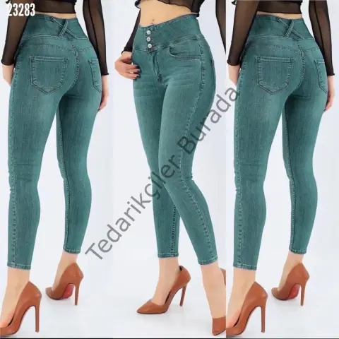 Yüksek Bel Likralı Jean Pantolon 90 Cm
