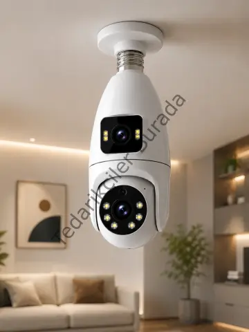 Gece Görüşlü Çift Lens Wi-fi Ampul Kamera Mobil Takip Destekli
