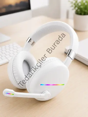 Beyaz Kablosuz Bluetooth Kulaklık Mikrofonlu Ergonomik Kulak Üstü Tasarım