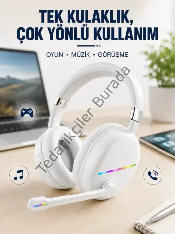 Beyaz Kablosuz Bluetooth Kulaklık Mikrofonlu Ergonomik Kulak Üstü Tasarım