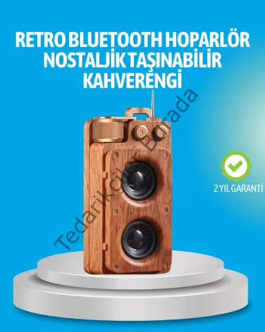 Retro Bluetooth Hoparlör Ahşap Görünümlü 5w Çift Stereo Ses