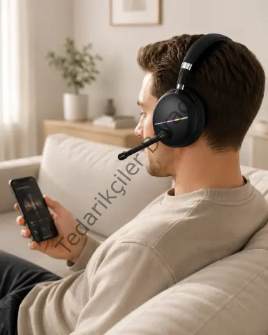 Rgb Işıklı Bluetooth Mikrofonlu Kulaklık Uzun Süreli Kullanım Type-c Şarjlı
