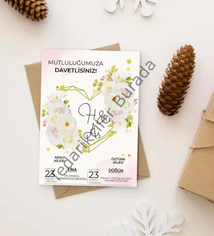 Kişiye Özel İsimli Düğün Davetiyesi Model 23 (100Adet)