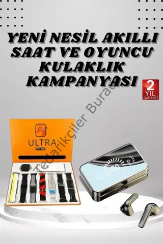 Aynalı Bluetooth Kulaklık Ve 7 Kordonlu Akıllı Saat Dijital Göstergeli Uzun Pil Ömrü