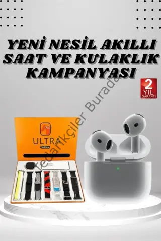7 Kordonlu Akıllı Saat Ve 3.nesil Kulaklık Dokunmatik Ekran Sesli Görüşme Yapabilen