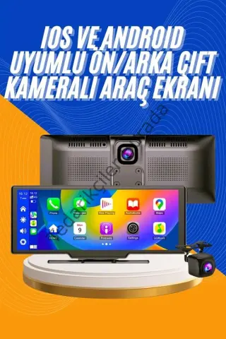 Android ve İOS Uyumlu Ön Arka Çift Kameralı Araç Ekranı Dokunmatik CarPlay