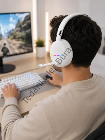 Rgb Işıklı Mikrofonlu Bluetooth Kulaklık Beyaz Over-ear Tasarım Type-c Şarjlı