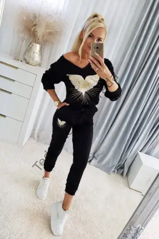 Kadın Uzun Kollu V Yakalı Desenli Viskon Iki Iplik Bluz Ve Pantolon Ikili Takım