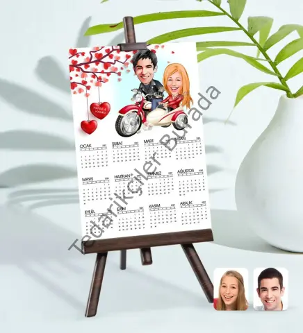 BK Gift Kişiye Özel 15x21 cm Fotoğraf Kartlı Sevgililer Karikatürlü Şövaleli 2023 Takvim -12