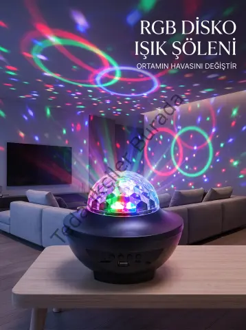 Rgb Bluetooth Disko Lambası Dahili Hoparlörlü Müzikli Parti Işığı Usb Ve Tf Kartlı