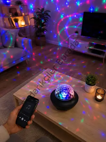 Bluetooth Müzikli Disko Işığı Rgb Parti Projektörü Dahili Hoparlör Usb Micro Sd Destekli