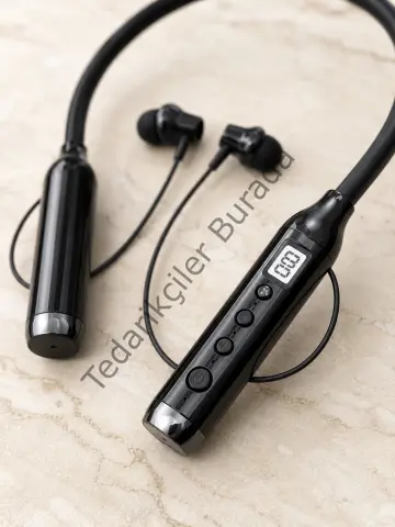 Dijital Göstergeli Boyun Tipi Bluetooth Kulaklık Mikrofonlu Çağrı Ve Müzik Kontrollü Çift Cihaz Bağlantılı Kulaklık