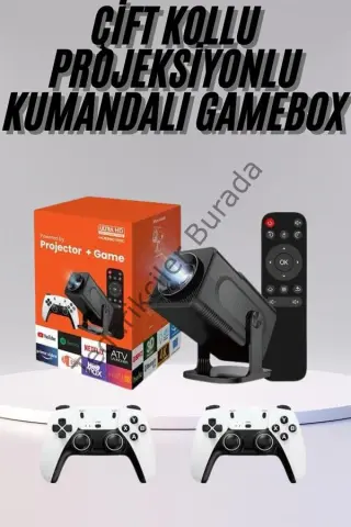 Çift Kollu Game Box Projeksiyon Cihazı Kumandalı Android Tv Dahili Hoparlör