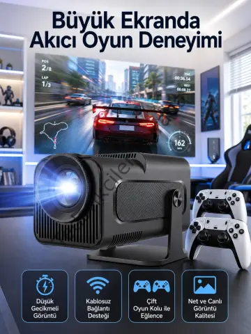 Çift Kollu Game Box Projeksiyon Cihazı Kumandalı Android Tv Dahili Hoparlör