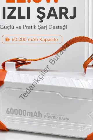 Entegre Kablolu 60000mAh 22.5W Hızlı Şarj Powerbank - Çoklu USB-C Çıkışlı Güç Bankası BX-313569