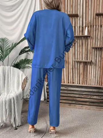 Kadın Uzun Kollu önü Açık Dokuma Ceket Ve Pantolon Ikili Takım