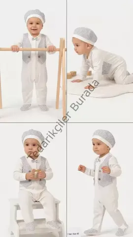 3/12 Ay Şapkalı Sahte Yelekli Bebek Tulumu