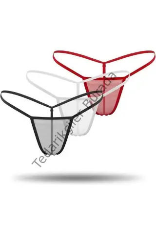 3`lü Renkli Transparan Tül String Tanga Tm0369