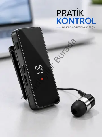 Klipsli Tek Kulaklıklı Kablosuz Bluetooth Kulaklık Dijital Ekranlı Taşınabilir Model