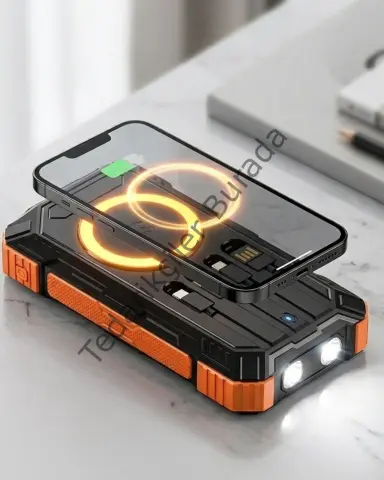 Solar Destekli Powerbank 20000 Mah Yüksek Kapasiteli Kablosuz Şarjlı Taşınabilir Batarya