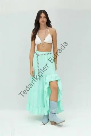 Audrey Fıfrlı Yırtmaç Detay Etek 4037