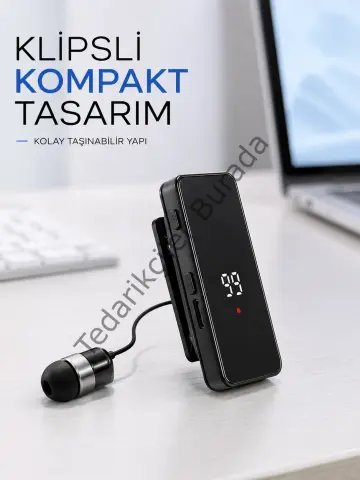 Dijital Ekranlı Bluetooth Kulaklık Tek Kulaklıklı Klipsli Kompakt Tasarım