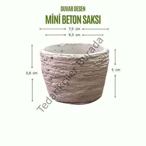 3 lü Duvar Desen Beton Saksı 0,15 litre  - Kaktüs Sukulent Saksı Seti