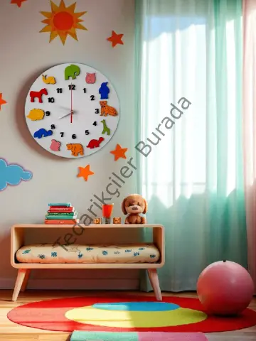 Renkli Hayvanlar Çocuk Duvar Saati