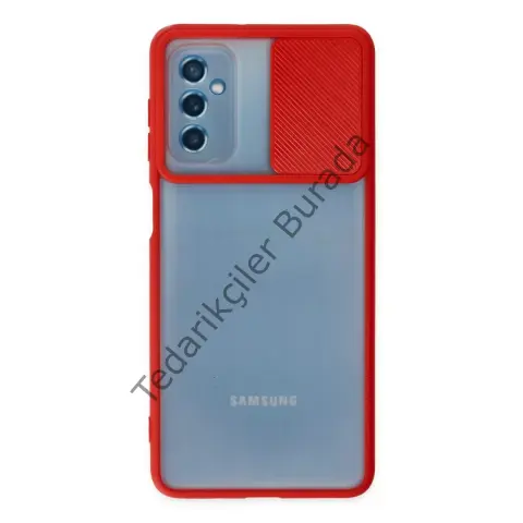 Samsung Galaxy M52 5g Kılıf Palm Buzlu Kamera Sürgülü Silikon - Kırmızı