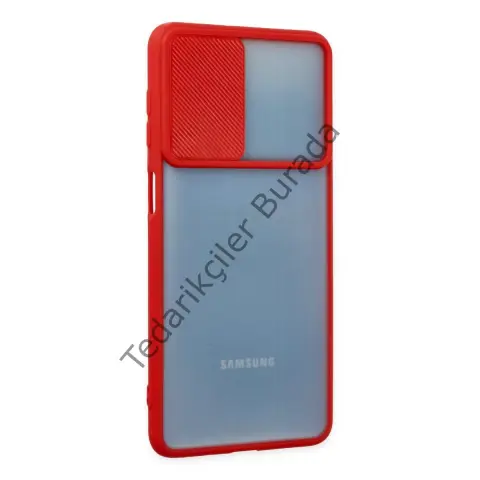 Samsung Galaxy M52 5g Kılıf Palm Buzlu Kamera Sürgülü Silikon - Kırmızı
