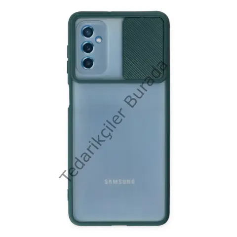 Samsung Galaxy M52 5g Kılıf Palm Buzlu Kamera Sürgülü Silikon - Yeşil